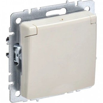 Розетка 1-местная с заземлением с защитными шторками и крышкой 16А IP20 РСбш10-3-БрКр бежевый IEK BRITE BR-R16-16-K10