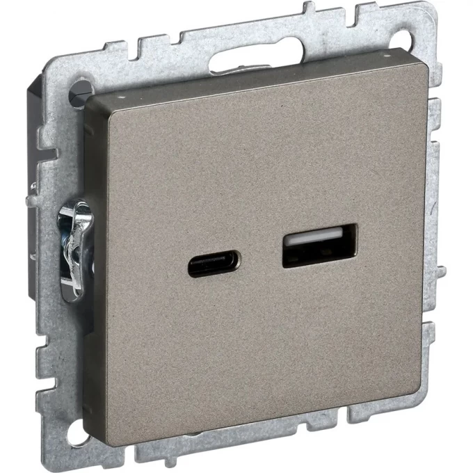 Розетка BRITE IEK USB A+C 18Вт РЮ11-1-БрШ шампань BR-U22-018-K37 Розетка BRITE IEK USB A+C 18Вт РЮ11-1-БрШ шампань BR-U22-018-K37