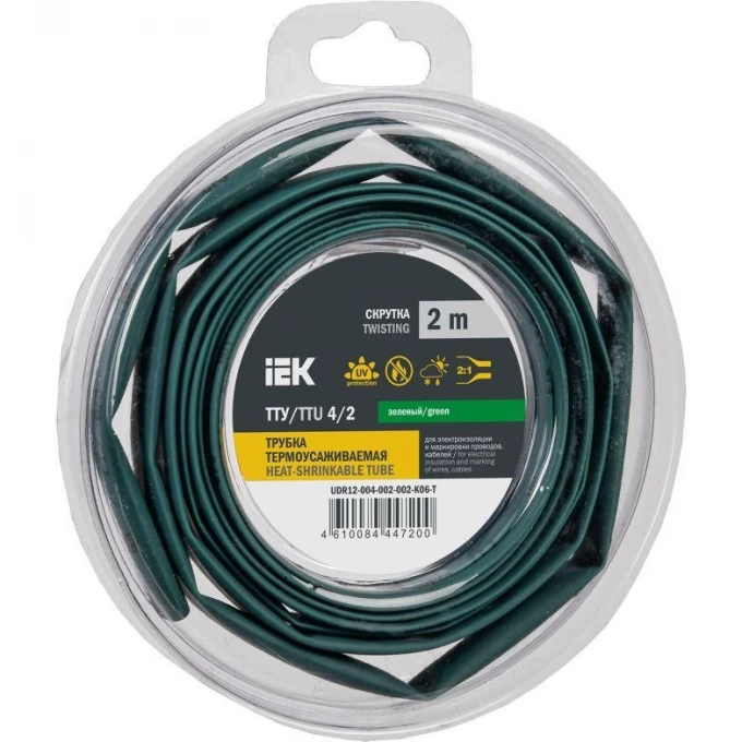 Трубка термоусадочная IEK ТТУ нг-LS 4/2 зел. (уп.2м) UDR12-004-002-002-K06-T Трубка термоусадочная IEK ТТУ нг-LS 4/2 зел. (уп.2м) UDR12-004-002-002-K06-T