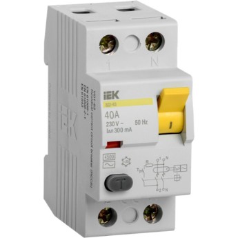 Выключатель дифференциальный IEK MDV10-2-040-300 ВД1-63 2Р 40А 300мА Выключатель дифференциальный IEK MDV10-2-040-300 ВД1-63 2Р 40А 300мА